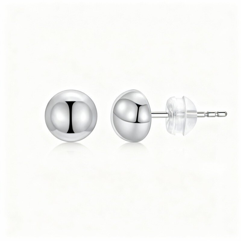 10K White Gold Ball Stud Earrings-19