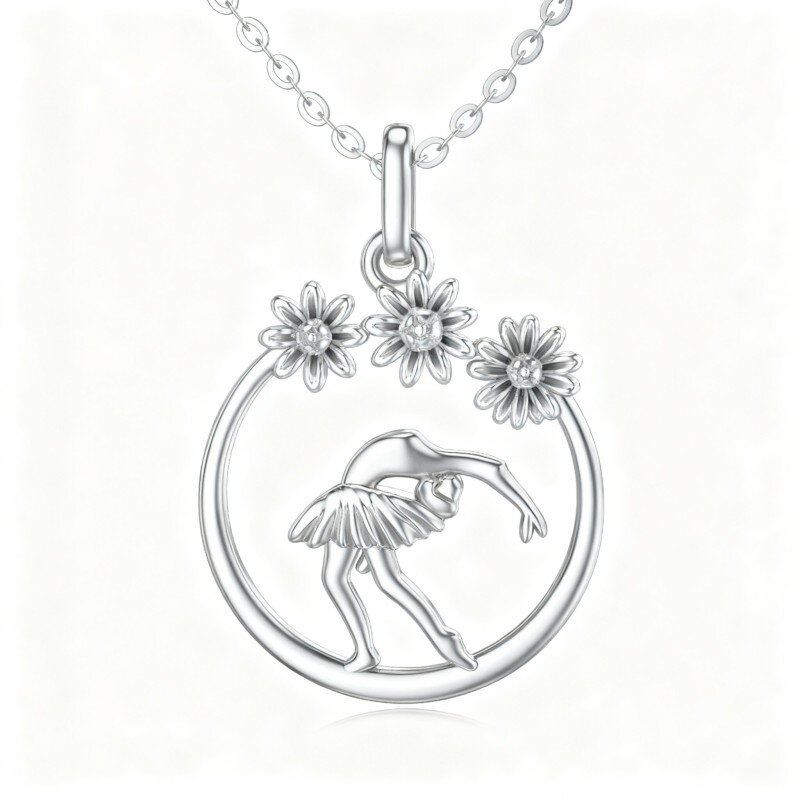10K White Gold Ballet Dancer Pendant Necklace-16