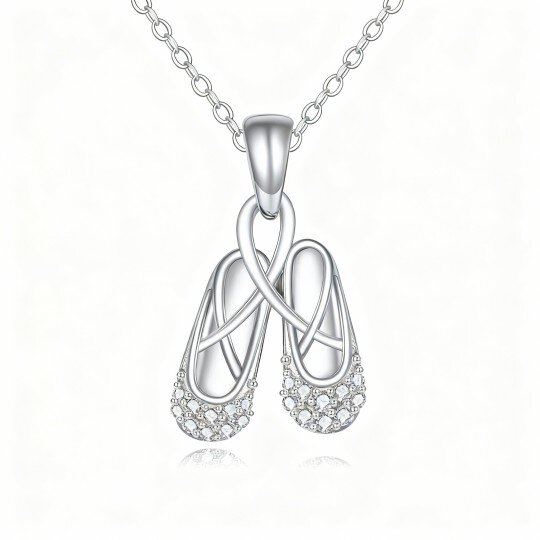 10K White Gold Cubic Zirconia Ballet Shoes Pendant Necklace