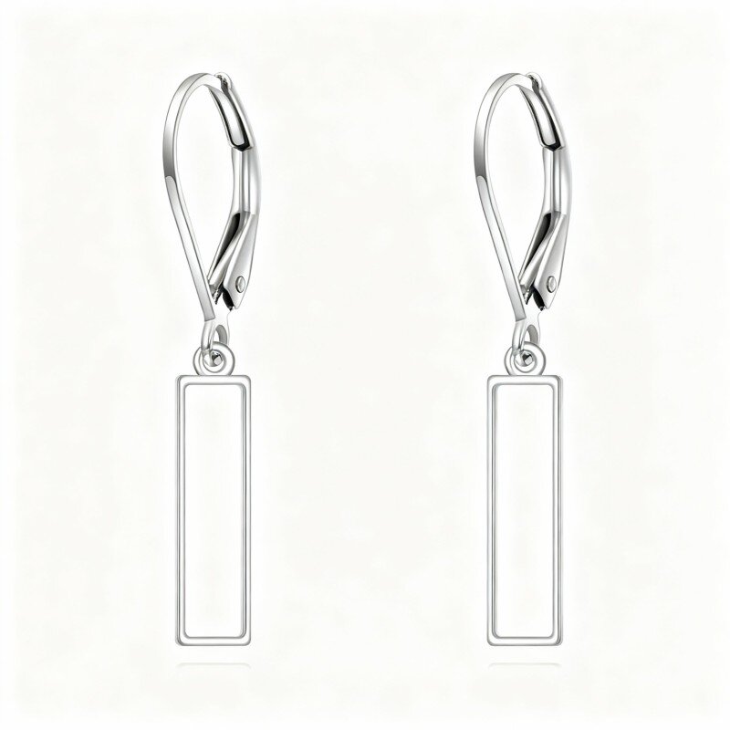 10K White Gold Bar Drop Earrings-11