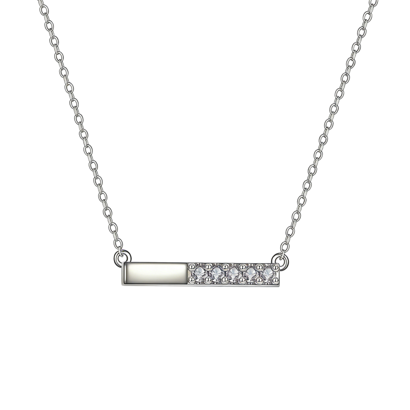 Collar con colgante de barra de circonita cúbica en oro blanco de 14 quilates-1