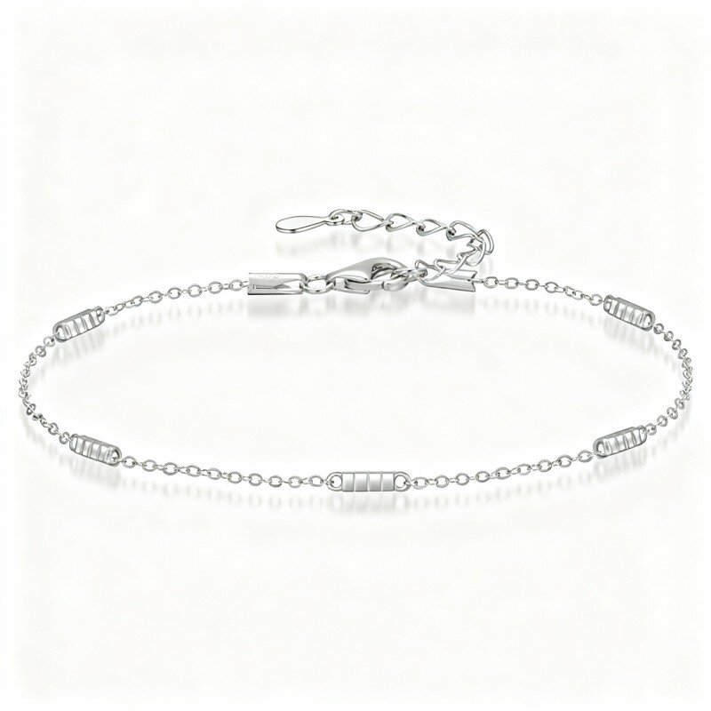 10K White Gold Bar & Square Charm Bracelet-2