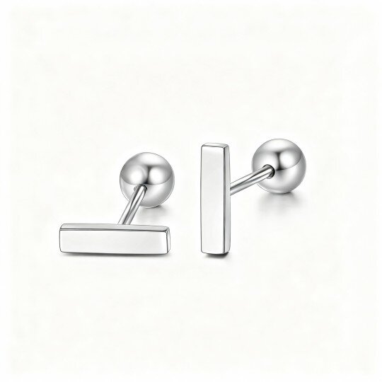 10K White Gold Bar Stud Earrings
