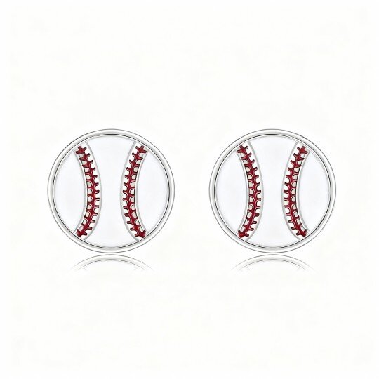 10K White Gold Baseball Stud Earrings