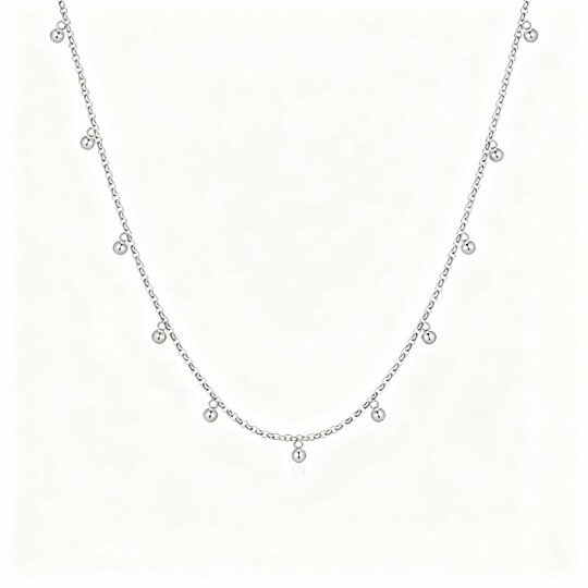 10K White Gold Bead Cable Chain Necklace