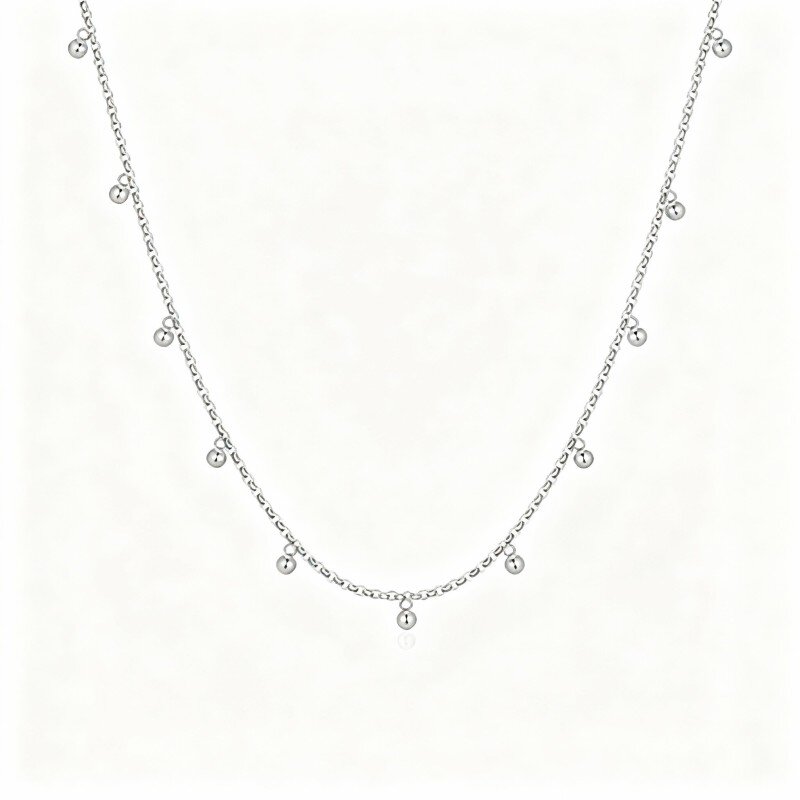 Halskette aus 10-karätigem Weißgold mit Perlenkabelkette-19