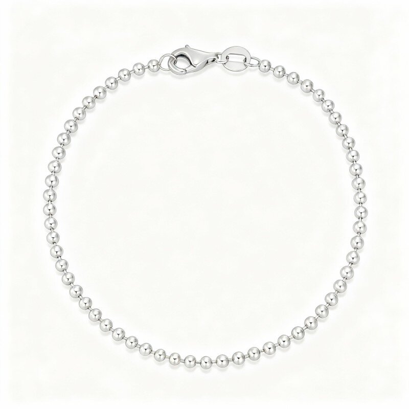 10K White Gold Bead Chain Bracelet-19