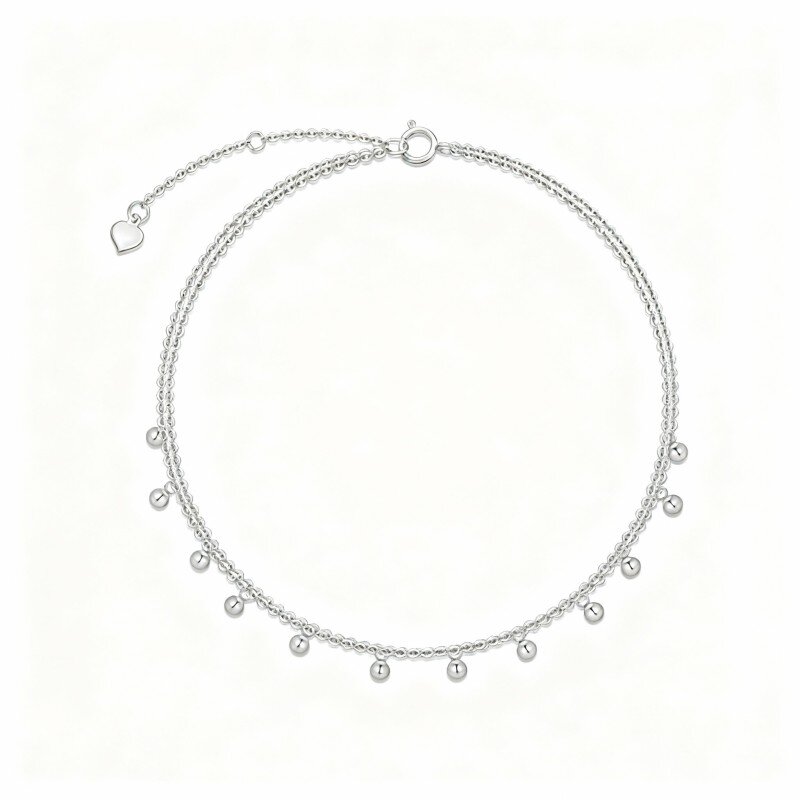 Pulsera con dije de cuentas de oro blanco de 10 quilates-7