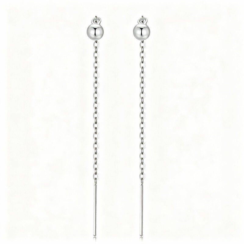 Orecchini pendenti con perline in oro bianco 10K-20