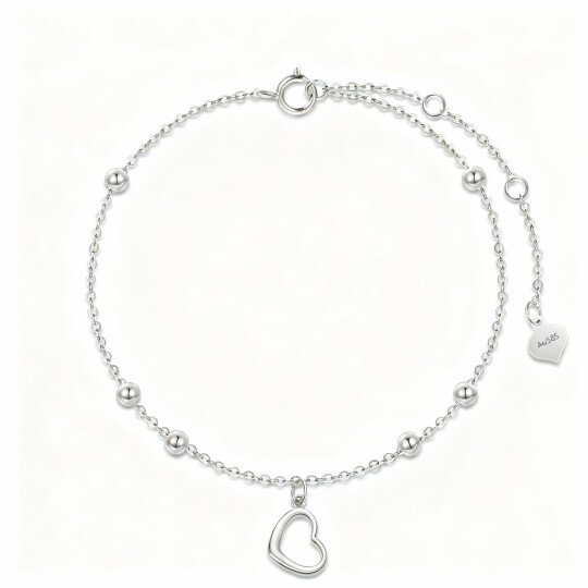 Pulseira com pendente coração e contas em ouro branco 10K