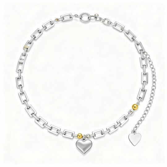 10K White Gold Bead & Heart Charm Bracelet
