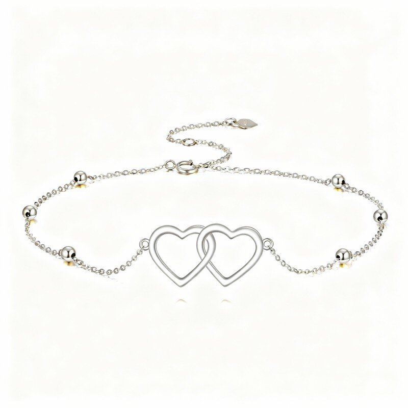 Pulseira com pendente coração e contas em ouro branco 10K-11