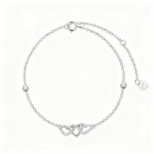 9K White Gold Bead & Heart With Heart Charm Bracelet
