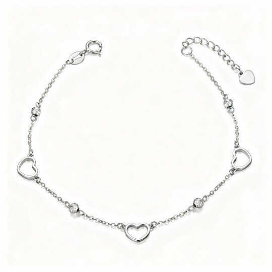 Pulsera de cuentas de oro blanco de 9 quilates y cuentas metálicas en forma de corazón