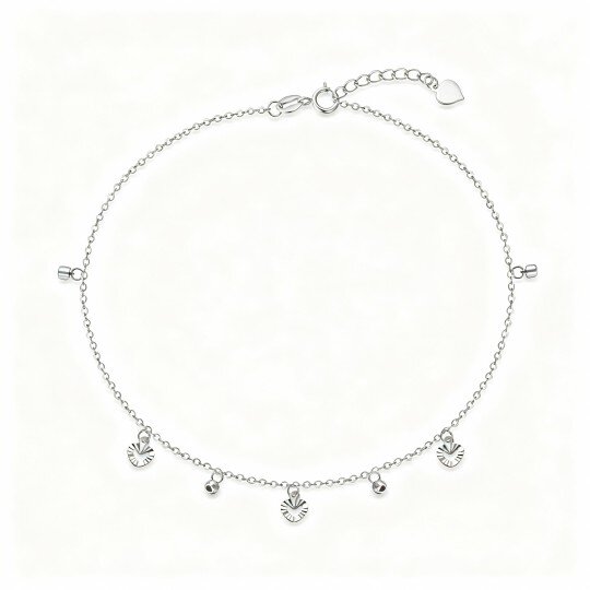 10K White Gold Bead & Heart Single Layer Charm Anklet