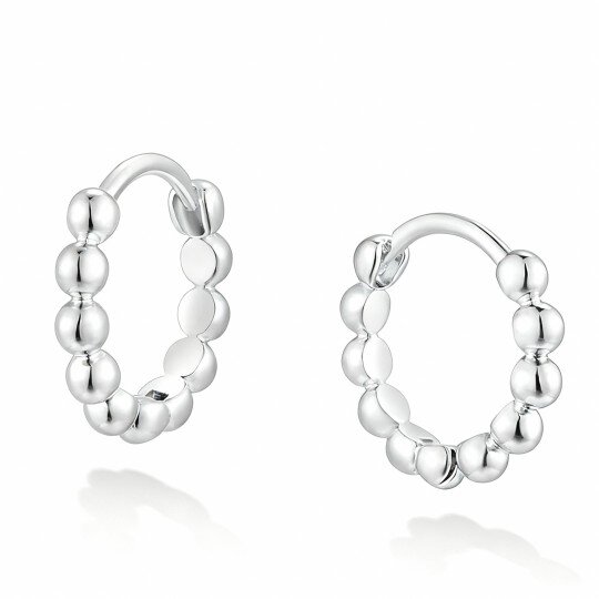 Brincos de argola com missangas em ouro branco 10K