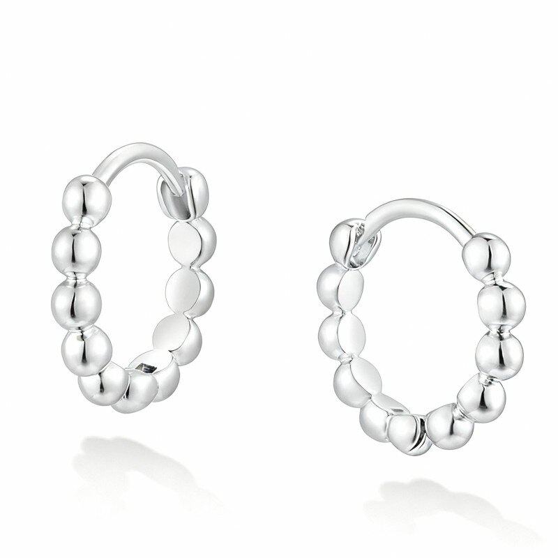 Kolczyki z koralikami w kształcie kółek z 10-karatowego białego złota-1