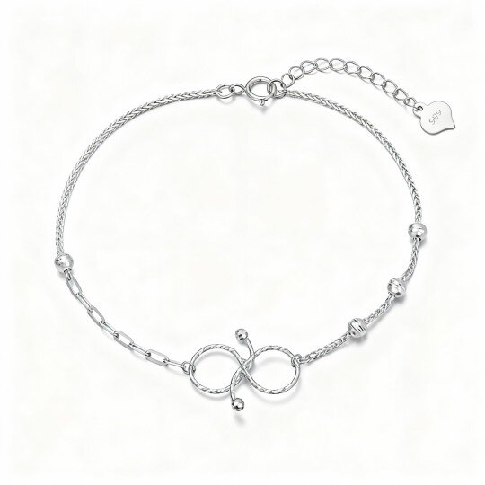 10K White Gold Bead & Infinity Symbol Charm Bracelet