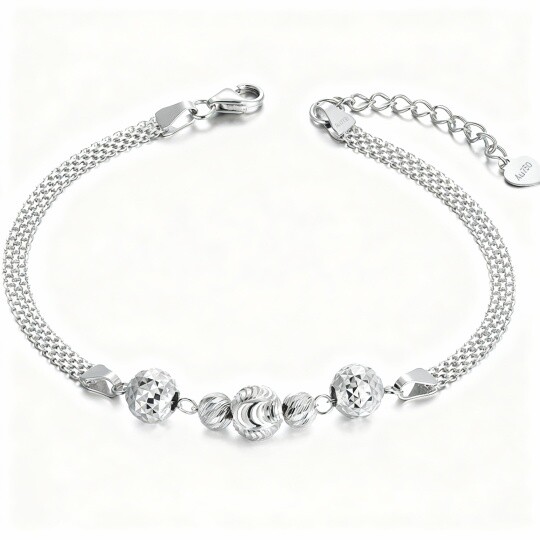 Pulseira de contas em camadas em ouro branco 9K