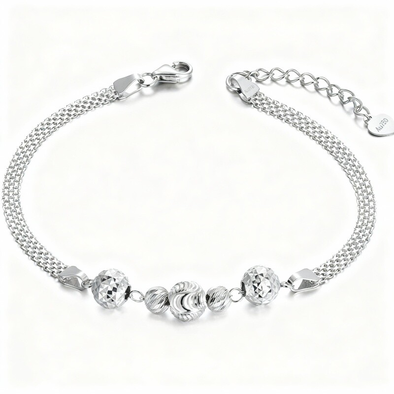 Pulseira de contas em camadas em ouro branco 9K-1