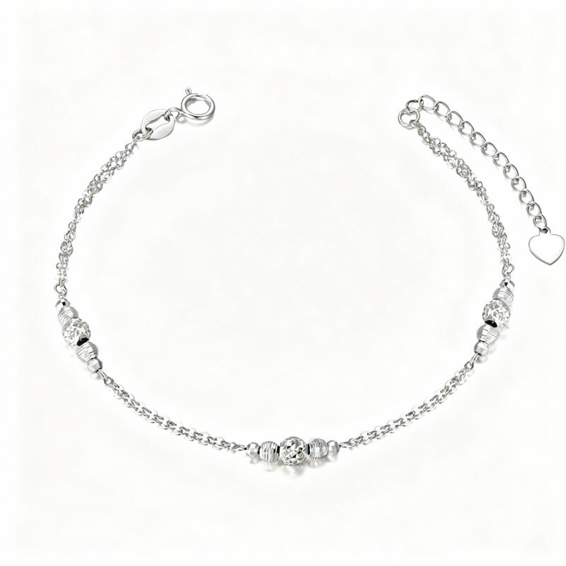 Pulseira de contas de metal em ouro branco 9K-9