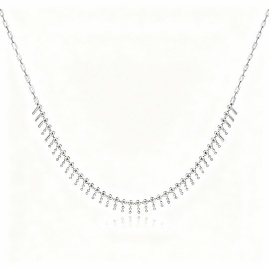 10K White Gold Bead Metal Choker Necklace