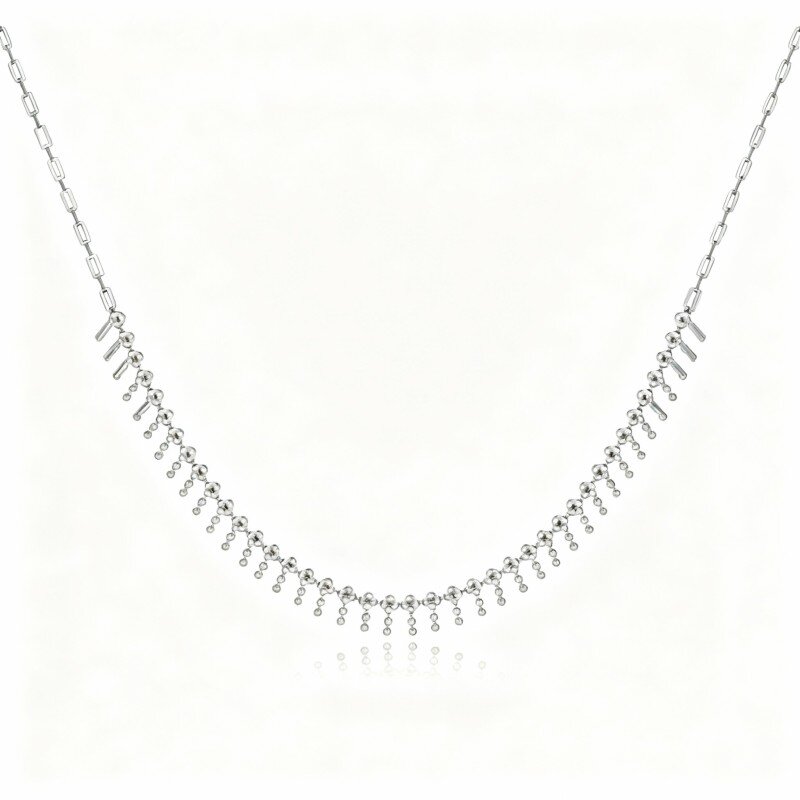 10K White Gold Bead Metal Choker Necklace-1