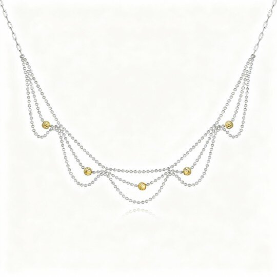 10K White Gold Bead Metal Choker Necklace