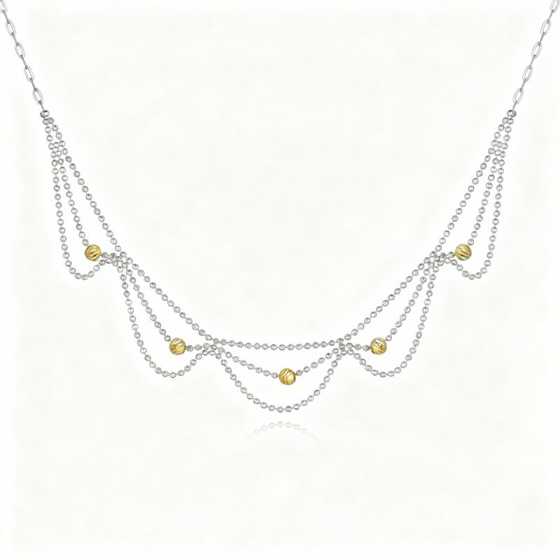 10K White Gold Bead Metal Choker Necklace-1