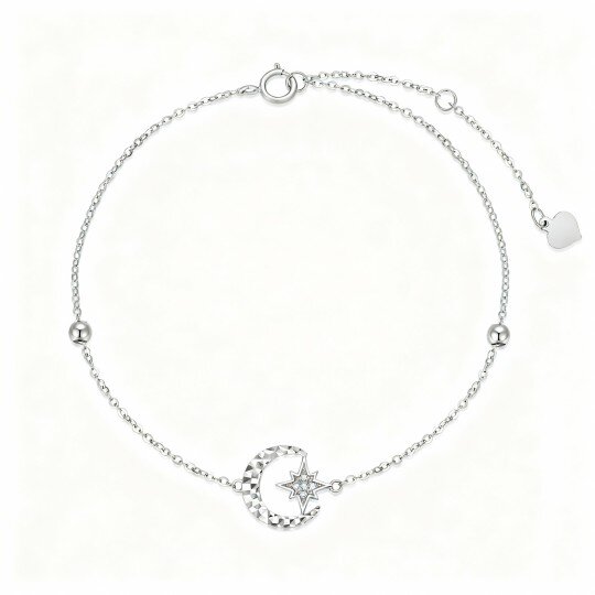 Armband van 10 karaat witgoud met kubieke zirkonia kralen en maan- en sterbedel