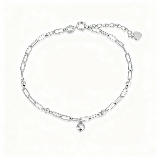 10K White Gold Bead Paperclip Bracelet