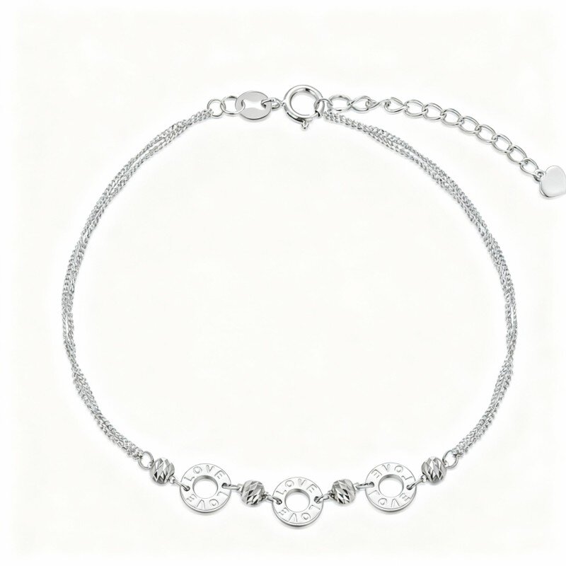 Pulseira de contas e pendentes redondos em ouro branco 10K-10