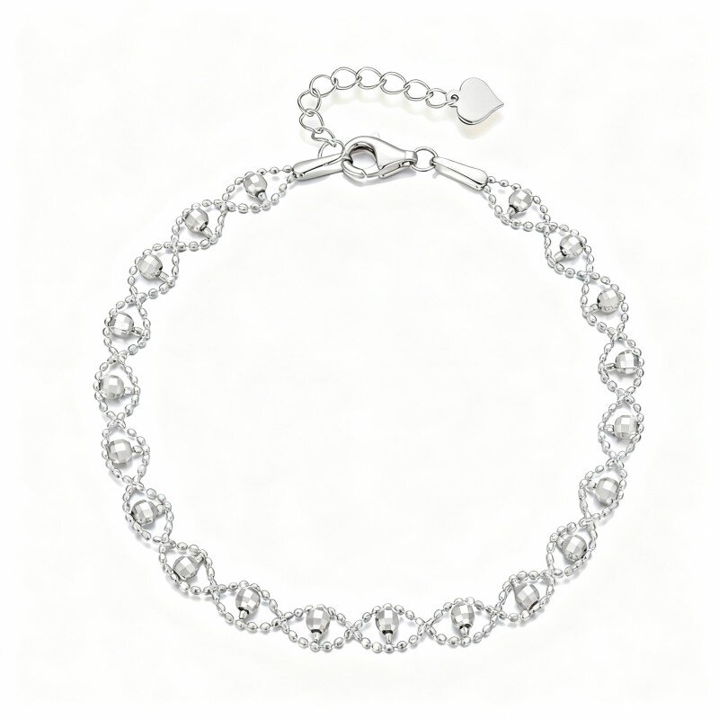9K White Gold Bead Single Chain Anklet-2