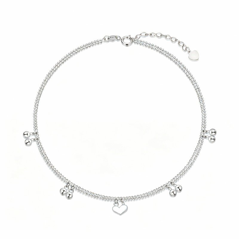 خلخال من الذهب الأبيض عيار 10 قيراط مع طبقة واحدة من الخرز-9