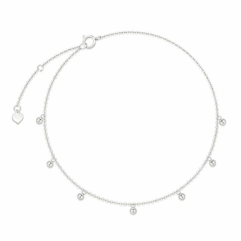 Cavigliera con ciondolo a strato singolo con perline in oro bianco 10K-6