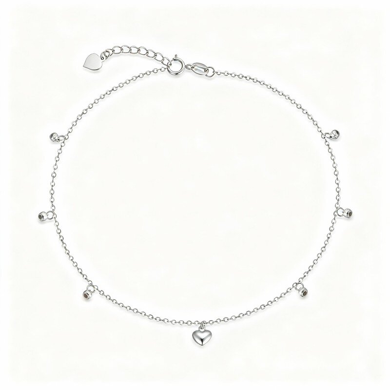 خلخال من الذهب الأبيض عيار 10 قيراط مع طبقة واحدة من الخرز-8