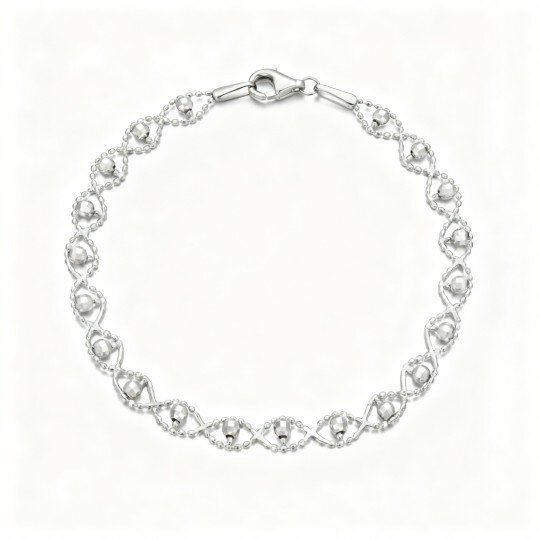 10K White Gold Bead Station Chain Bracelet