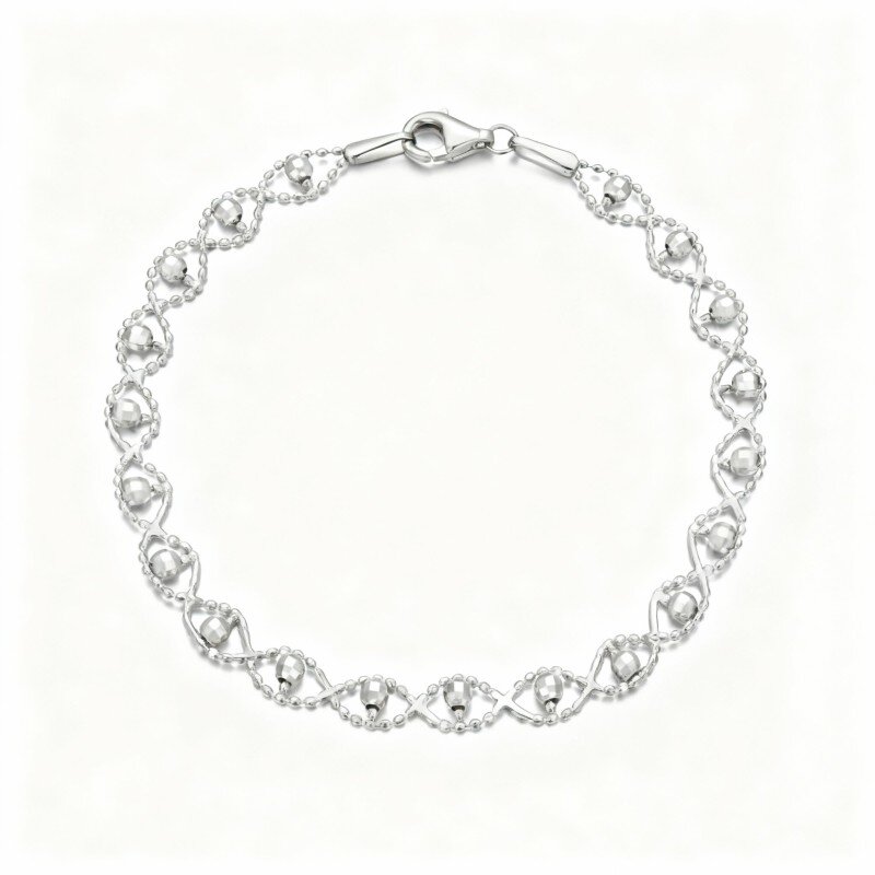 10K White Gold Bead Station Chain Bracelet-13