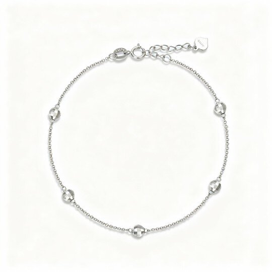 10K White Gold Bead Bead Station Chain Bracelet