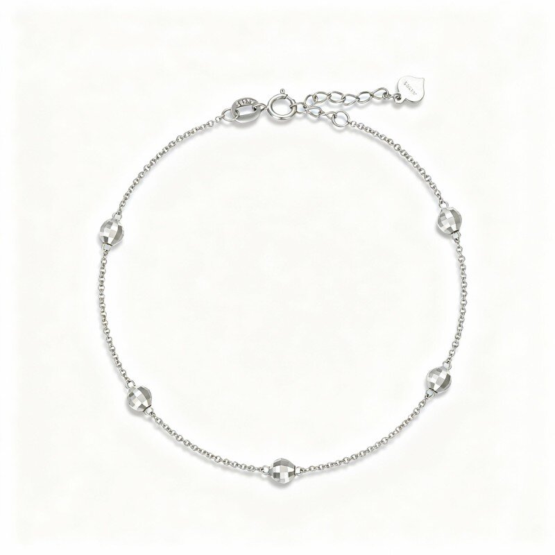 10K White Gold Bead Bead Station Chain Bracelet-2