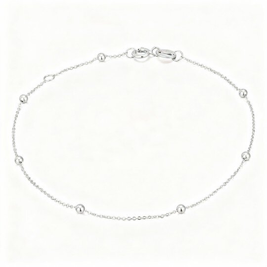10K White Gold Bead Station Chain Bracelet