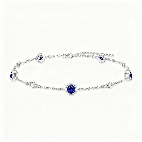 10K White Gold Cubic Zirconia Bead Station Chain Bracelet