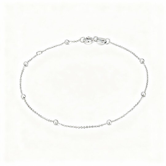 10K White Gold Bead Station Chain Bracelet