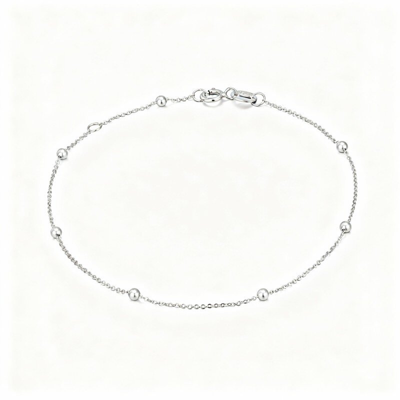 10K White Gold Bead Station Chain Bracelet-12