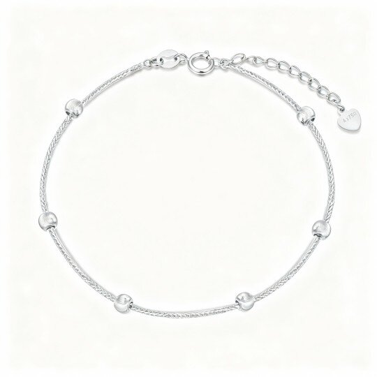 10K White Gold Bead Bead Station Chain Bracelet