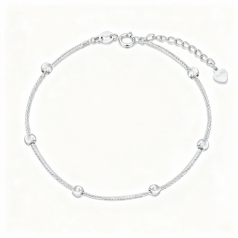10K White Gold Bead Bead Station Chain Bracelet-1