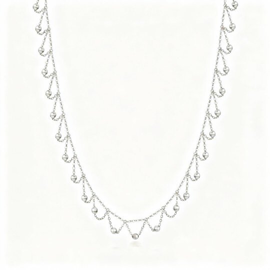 10K White Gold Bead Bead Station Necklace