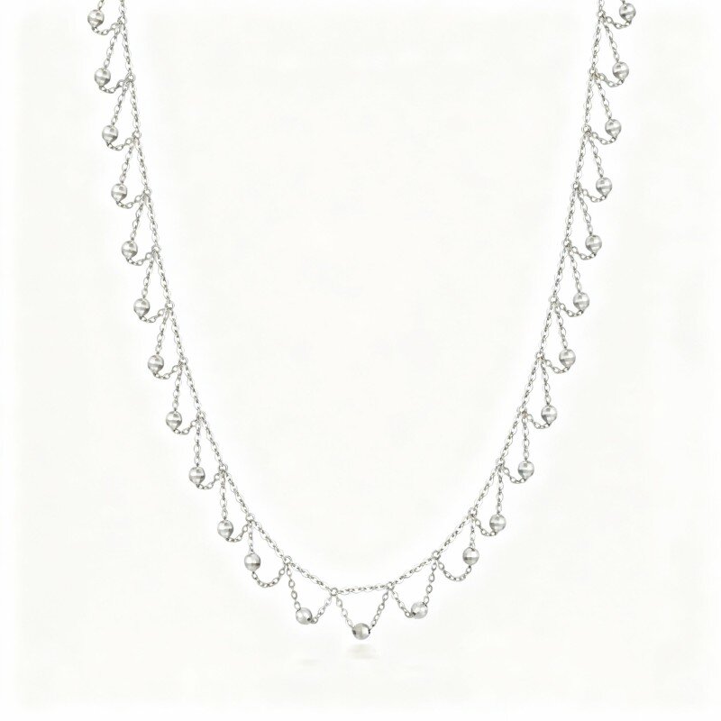 10K White Gold Bead Bead Station Necklace-12