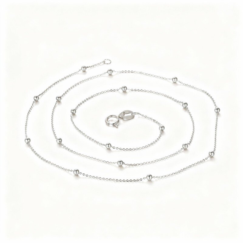 10K White Gold Bead Station Necklace-10