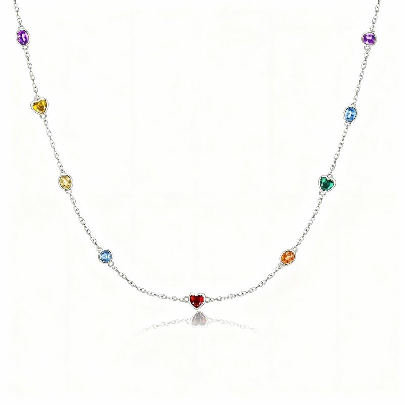 10K White Gold Cubic Zirconia Bead Station Necklace-9